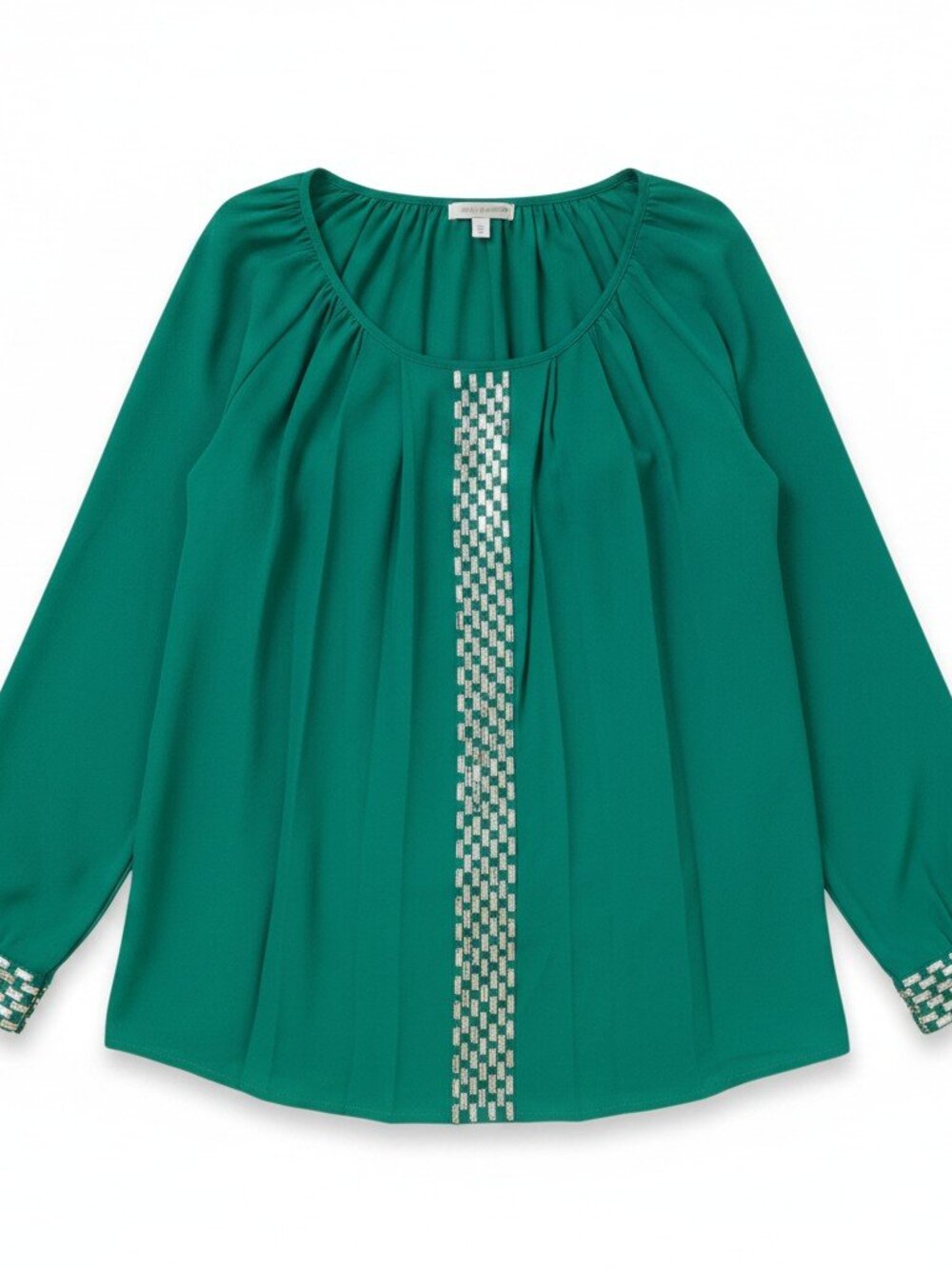NWT Alfani Downtown Flair Women's 8 Emerald Green Beaded Blouse Long Sleeve